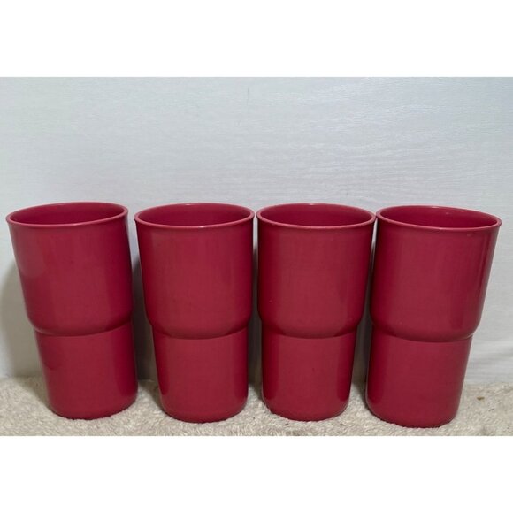Tupperware Tumblers Stackable 12 Ounce Cups Magenta Pink Vintage Set of 4 - Picture 2 of 11